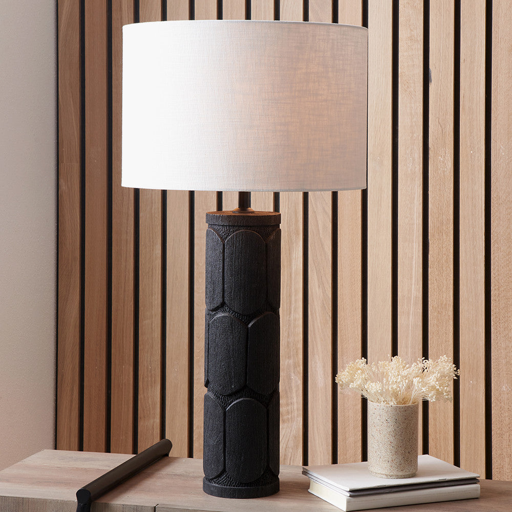 Aurelia Embossed Black Wood Tall Table Lamp - Base Only